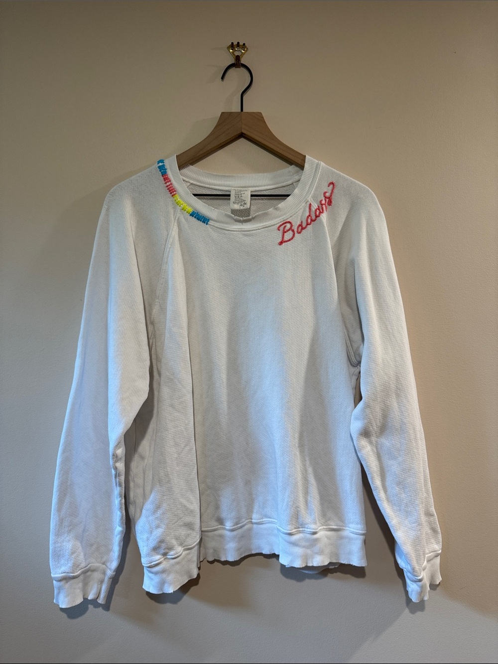 I.S.M.B.S. White Sweater Embroidered "Badass" Size Large